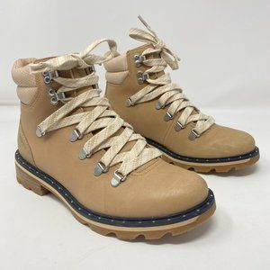 SOREL Boots Women's Natural Lennoxtm Honest Beige Leather Hiker Boots Lace Up 8
